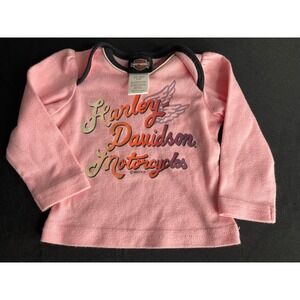 Harley Davidson Baby Girl Pink Long Sleeve Graphic Top 0-3M 2022 Licensed